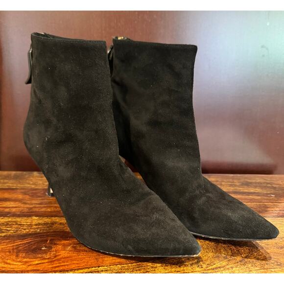 Stuart Weitzman Classic Glam Black Suede Kitten Heel Booties - Size 8 - Picture 1 of 7
